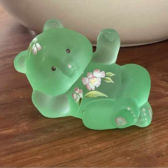 Fenton Other - Fenton  Bear Cub Opalescent Green Hand Painted  Signed Farley